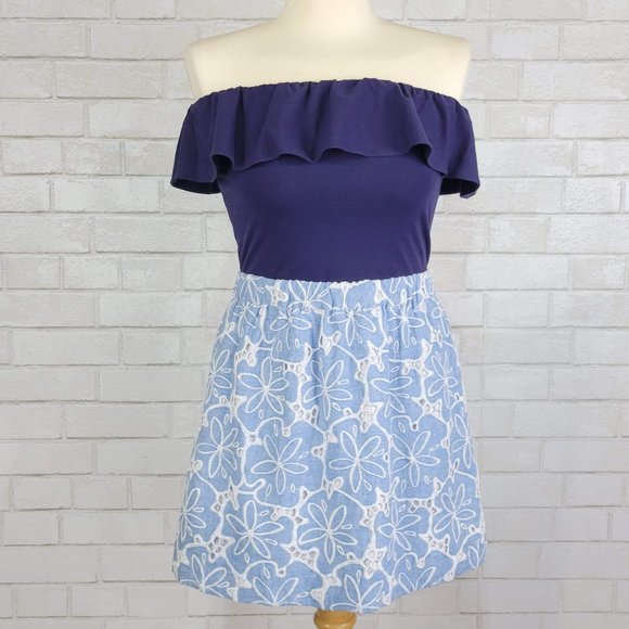 Lilly Pulitzer Athens Tide Blue Hollar For A Dollar Strapless Chambray Dress - Picture 3 of 5